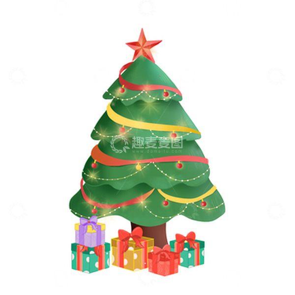 源文件下载【趣麦麦图】圣诞节圣诞树植物元素圣诞礼物盒png素材