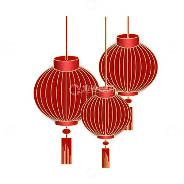 源文件下载【趣麦麦图】春节立体新年大红灯笼装饰元素