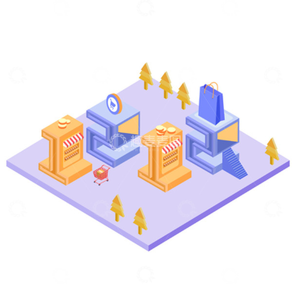 源文件下载【趣麦麦图】紫色双十二电商购物2.5D元素