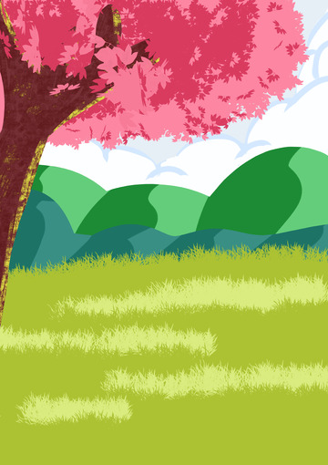 春天卡通风景手绘插画背景