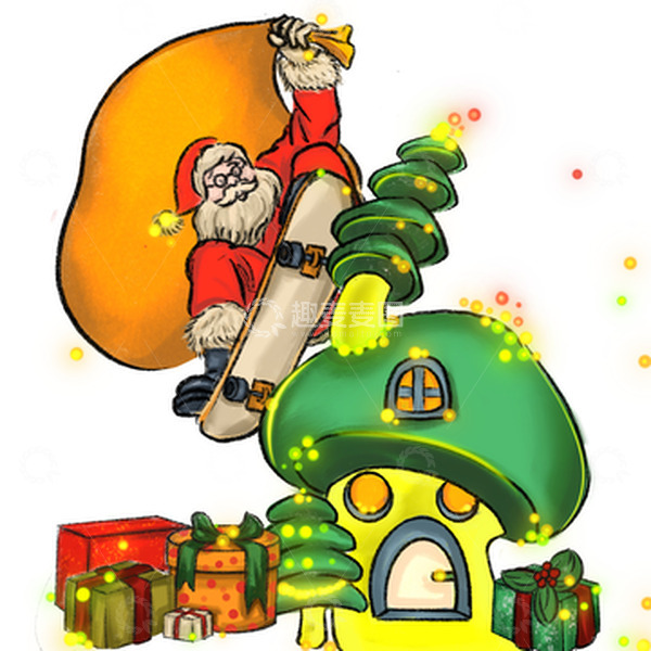 源文件下载【趣麦麦图】绿色红色圣诞老人送礼手绘图