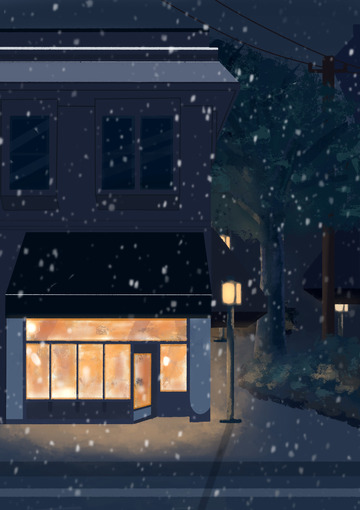 夜晚下雪的街道