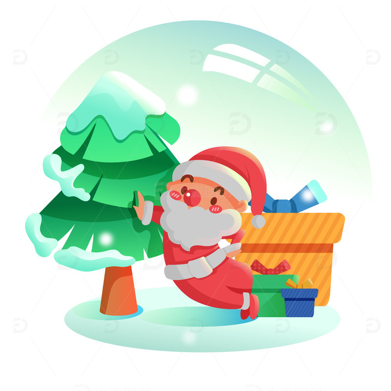 小清新圣诞节平安夜圣诞老人礼物插画
