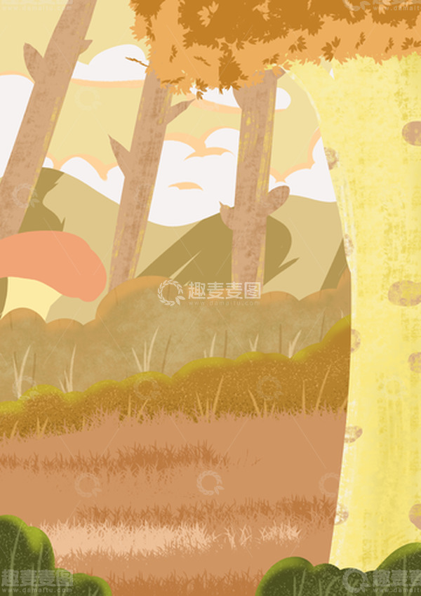 源文件下载【趣麦麦图】黄色秋天卡通手绘肌理插画背景