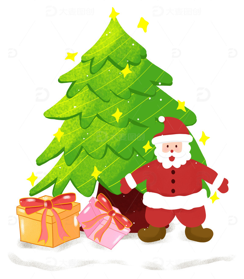 圣诞节礼盒圣诞老人手绘装饰促销元素