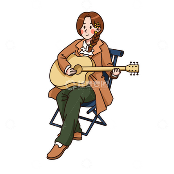 源文件下载【趣麦麦图】扁平卡通野营弹吉他人物手绘图