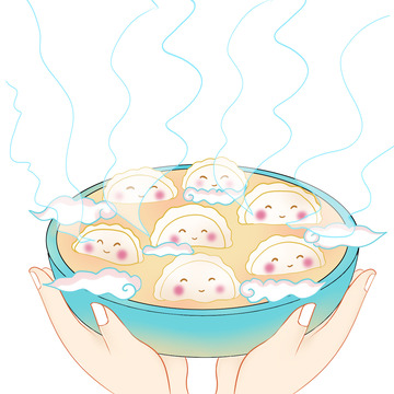 冬至手捧饺子国潮风可爱水饺