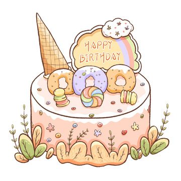 手绘卡通生日蛋糕
