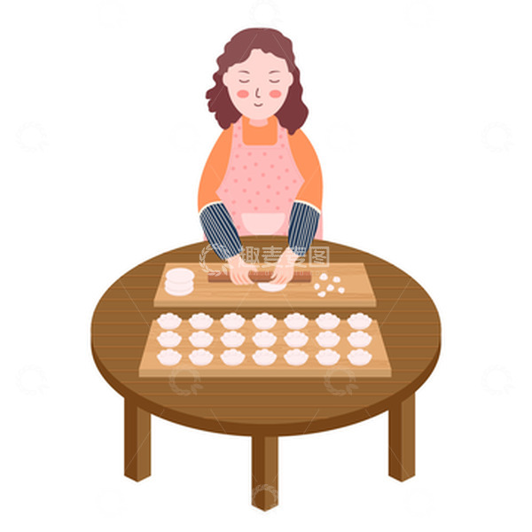 源文件下载【趣麦麦图】包饺子擀皮元素