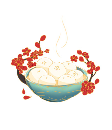 国潮冬至手绘汤圆元宵团圆梅花