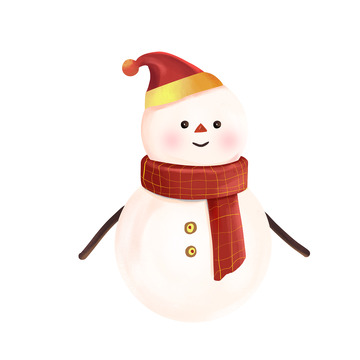 圣诞节手绘卡通雪人圣诞帽素材