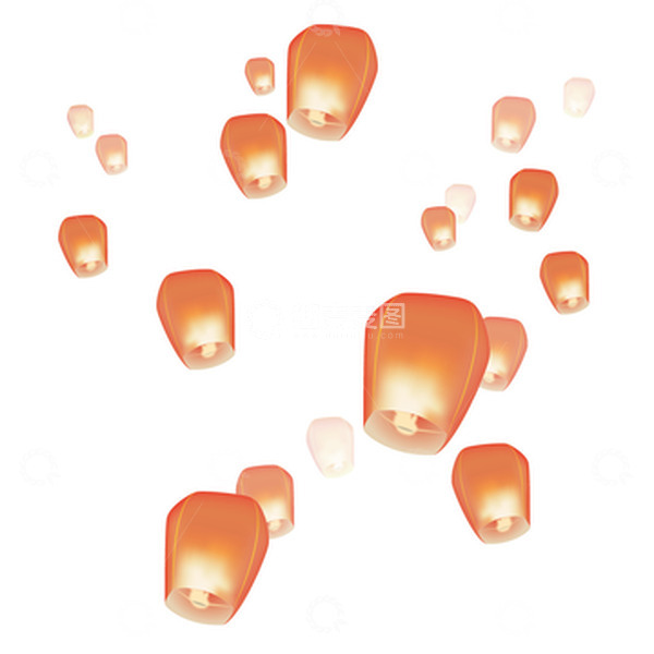 源文件下载【趣麦麦图】红色孔明灯漂浮手绘元素