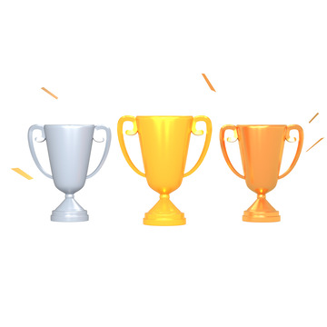 立体金铜银奖杯颁发彩带3D元素