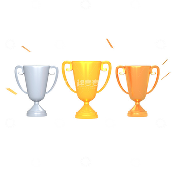 源文件下载【趣麦麦图】立体金铜银奖杯颁发彩带3D元素