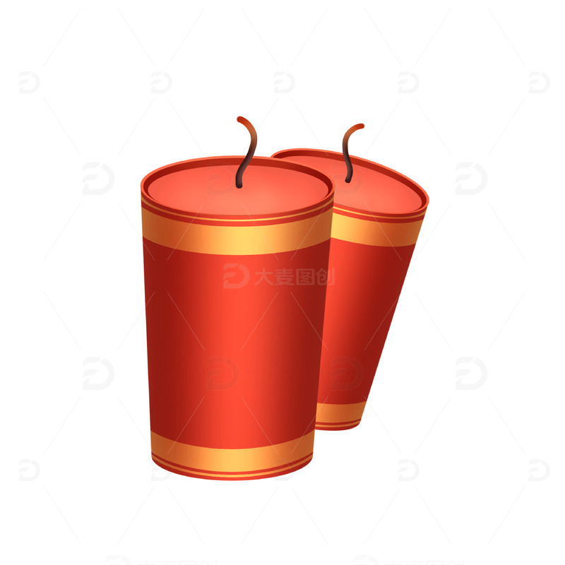 红色立体爆竹新年春节喜庆炮仗手绘图