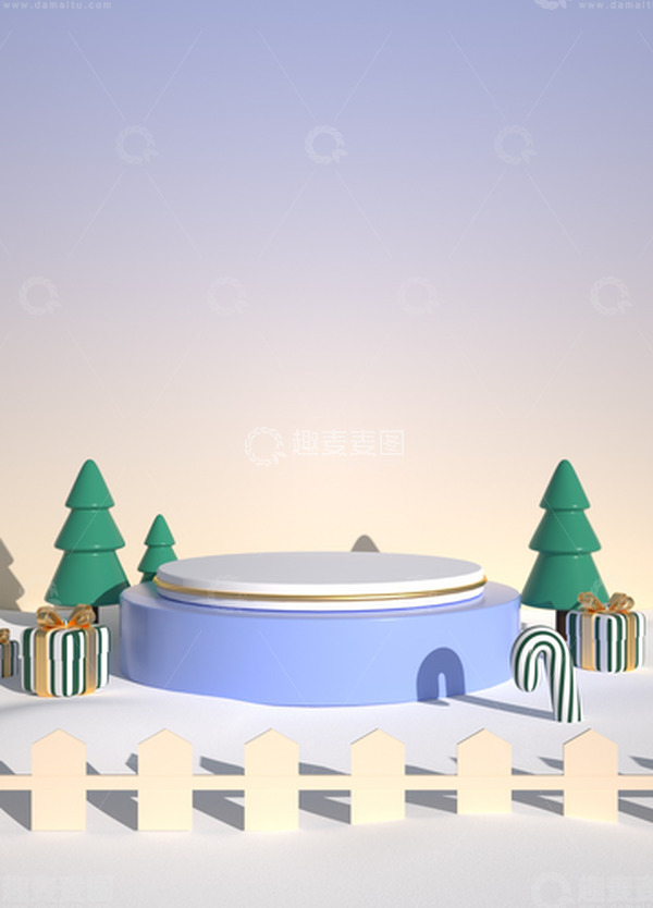 源文件下载【趣麦麦图】蓝色3D冬至雪景展台
