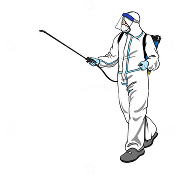 源文件下载【趣麦麦图】白色简约防疫人员喷洒消毒水手绘图