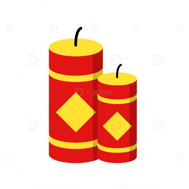 红色扁平中国风鞭炮爆竹元旦节日新年元素