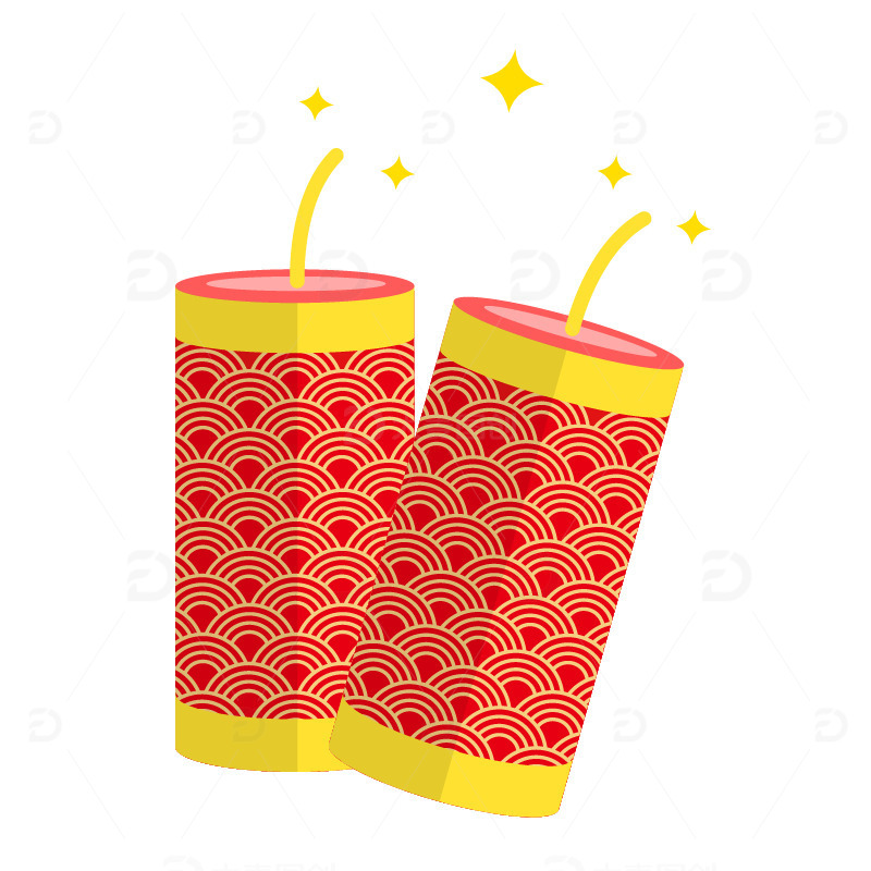 红色中国风花纹鞭炮爆竹新春节新年会元素材