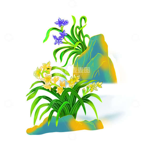源文件下载【趣麦麦图】绿色国风兰花手绘