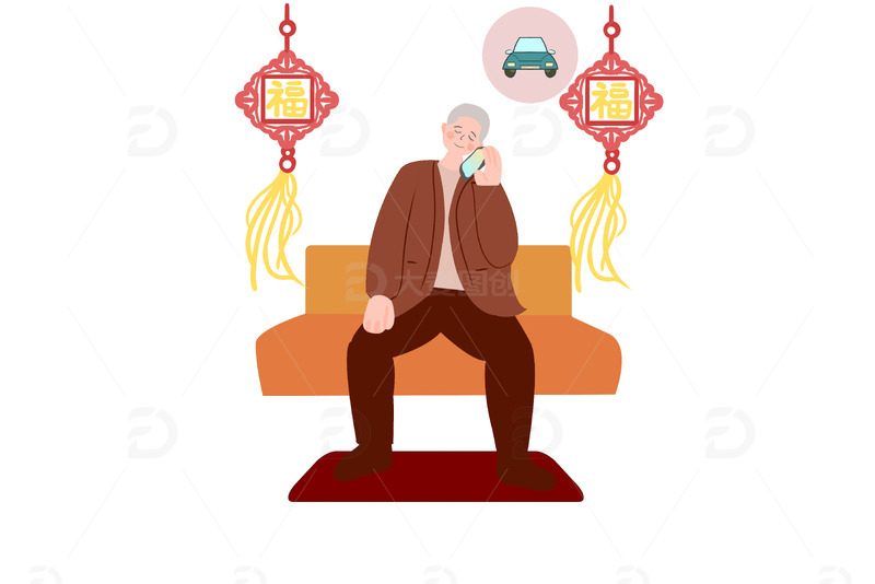 过年回家扁平人物插画元素老人