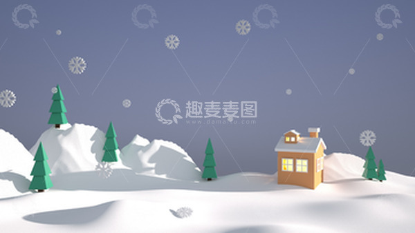 源文件下载【趣麦麦图】白色插画雪景冬至大雪C4D立体背景