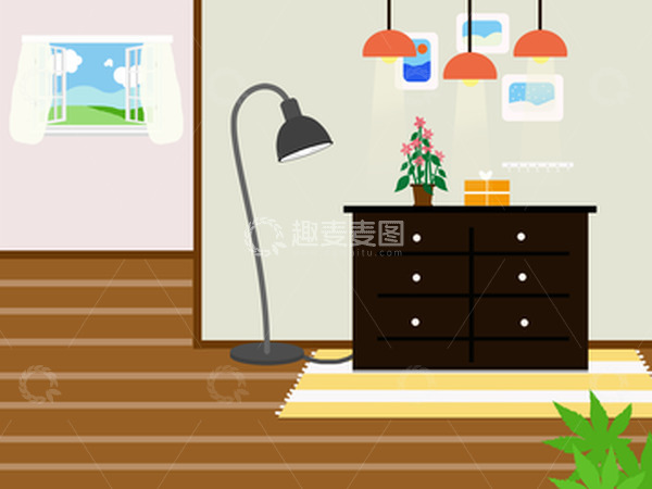 源文件下载【趣麦麦图】扁平室内装饰背景
