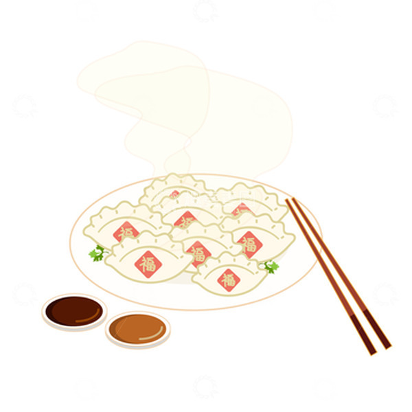 源文件下载【趣麦麦图】福字饺子冬至蒸饺水饺美食筷子手绘元素