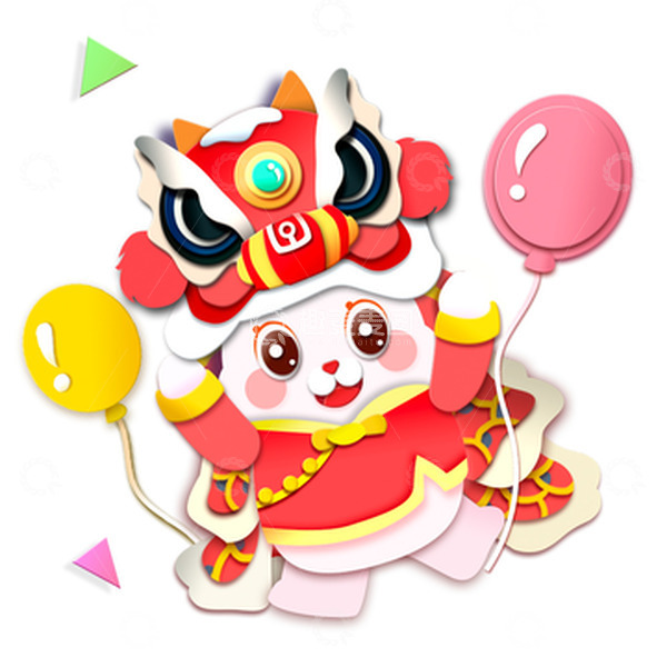 源文件下载【趣麦麦图】喜迎新春狂欢舞狮剪纸风插画