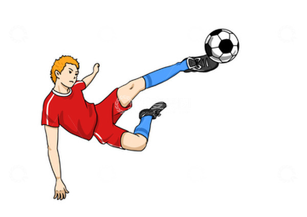 源文件下载【趣麦麦图】红色飞踢足球运动员插画