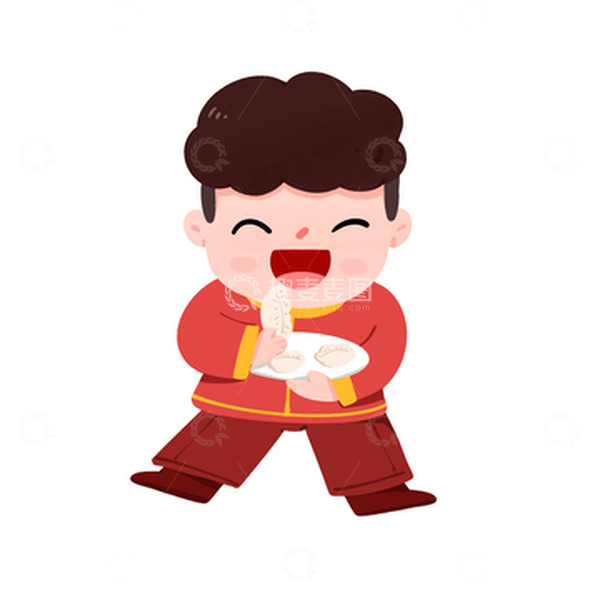 源文件下载【趣麦麦图】冬至男孩抱饺子吃饺子手绘图
