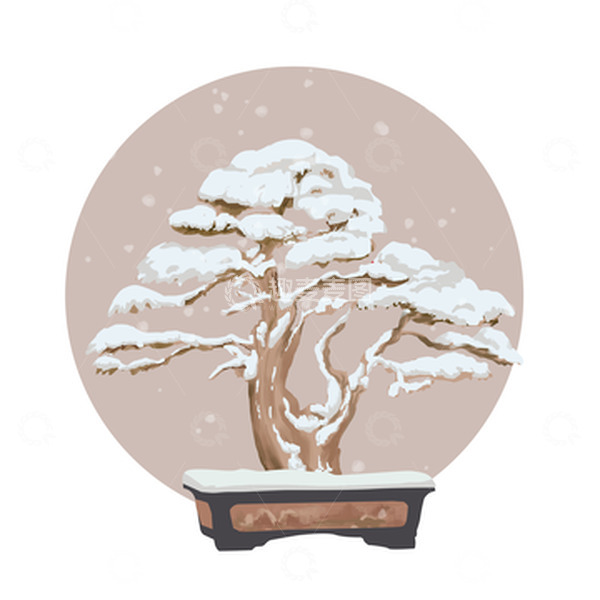 源文件下载【趣麦麦图】国潮冬至松柏松树手绘图