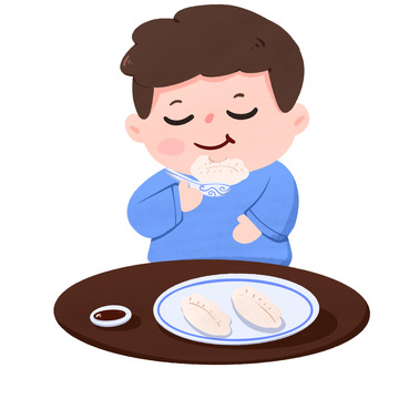 冬至男孩餐桌吃饺子手绘图