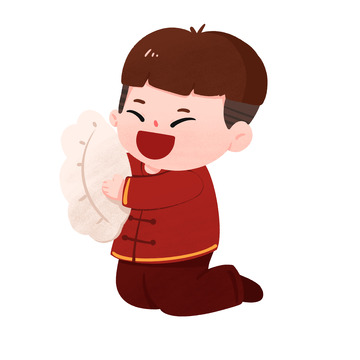 冬至手抱大饺子贪吃小胖子男孩手绘图