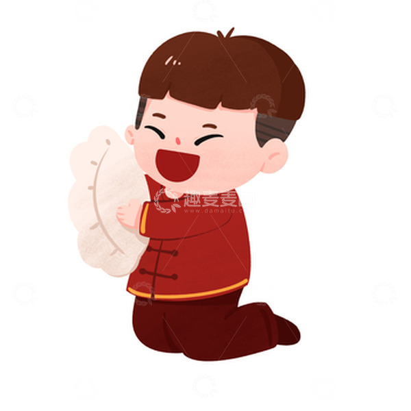 源文件下载【趣麦麦图】冬至手抱大饺子贪吃小胖子男孩手绘图