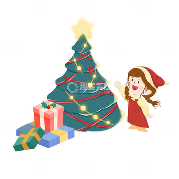源文件下载【趣麦麦图】卡通手绘圣诞女孩礼盒元素
