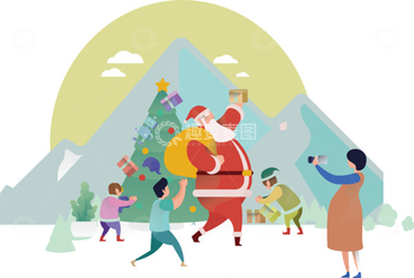 源文件下载【趣麦麦图】棕色拍照动画插画风格圣诞节圣诞老人麋鹿