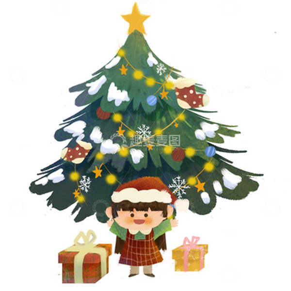 源文件下载【趣麦麦图】红绿色卡通插画圣诞节