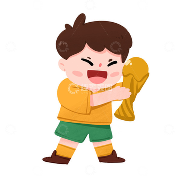 源文件下载【趣麦麦图】世界杯足球比赛运动员手举奖杯手绘图