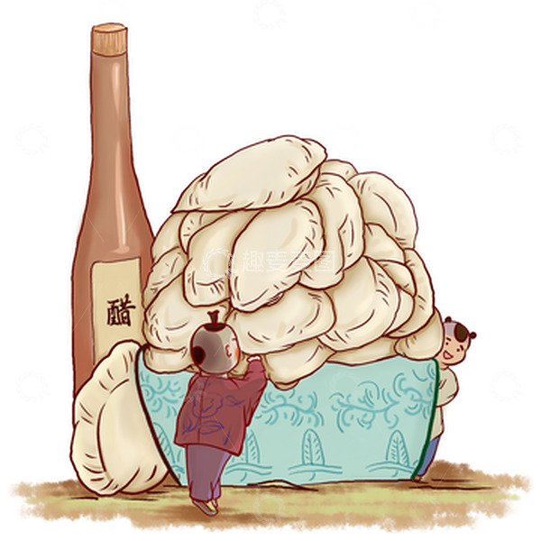 源文件下载【趣麦麦图】蓝色小清新手绘冬至节日饺子人物素材