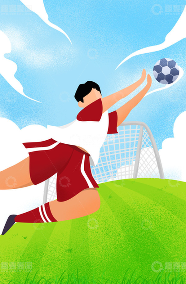 源文件下载【趣麦麦图】世界杯手绘插画卡通守门员场景
