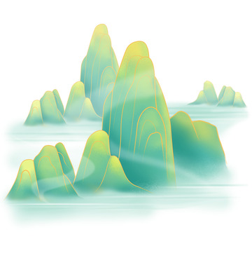 绿色国风山脉手绘插画图