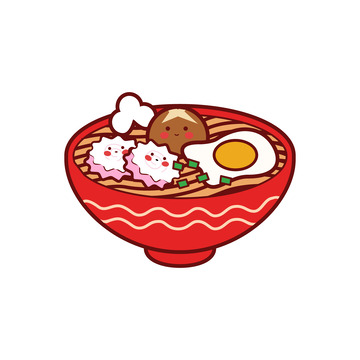 手绘卡通面条乌冬面扁平装饰元素