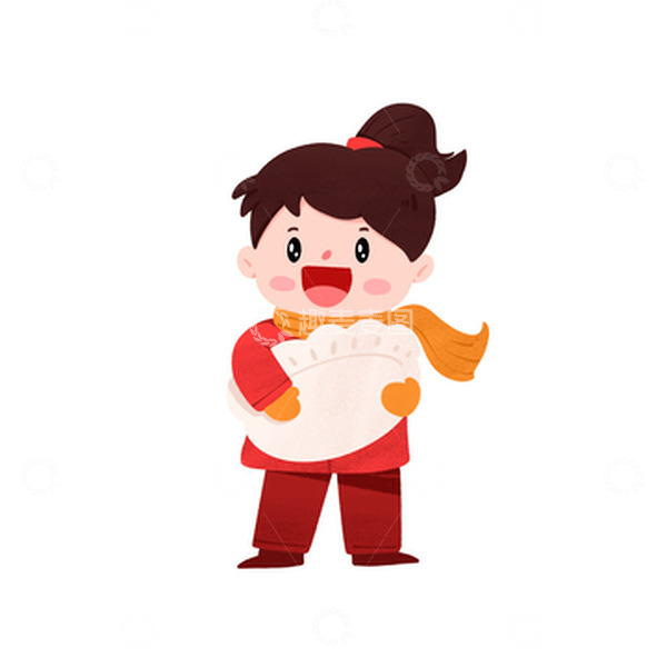 源文件下载【趣麦麦图】冬至抱大饺子的女孩手绘图