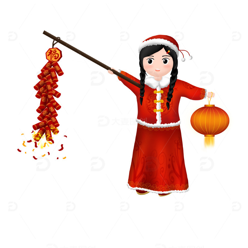 元旦春节节日放鞭炮庆祝的小女孩