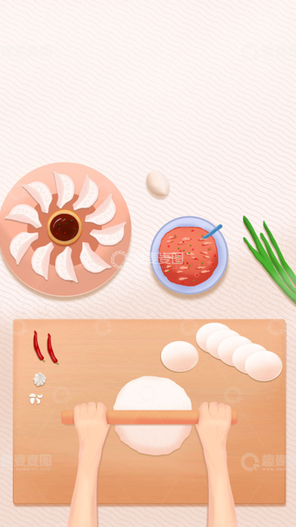 源文件下载【趣麦麦图】冬至包饺子手绘饺子插画背景