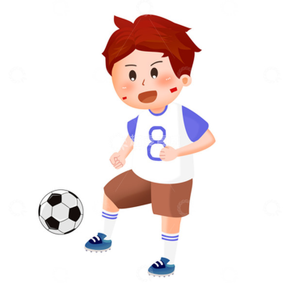 源文件下载【趣麦麦图】蓝色小清新世界杯踢足球比赛插画男孩手绘