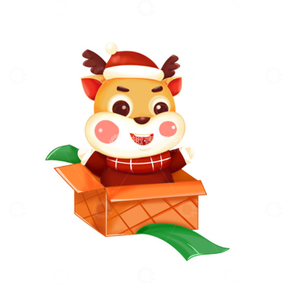 源文件下载【趣麦麦图】手绘圣诞节小鹿礼物盒子卡通形象IP元素