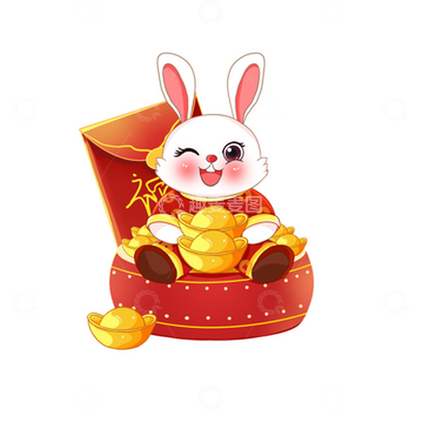 源文件下载【趣麦麦图】红色卡通国潮元旦兔子兔年元宝红包鼓素材