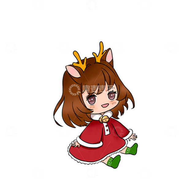 源文件下载【趣麦麦图】红色卡通麋鹿角Q版小女孩圣诞精品手绘图
